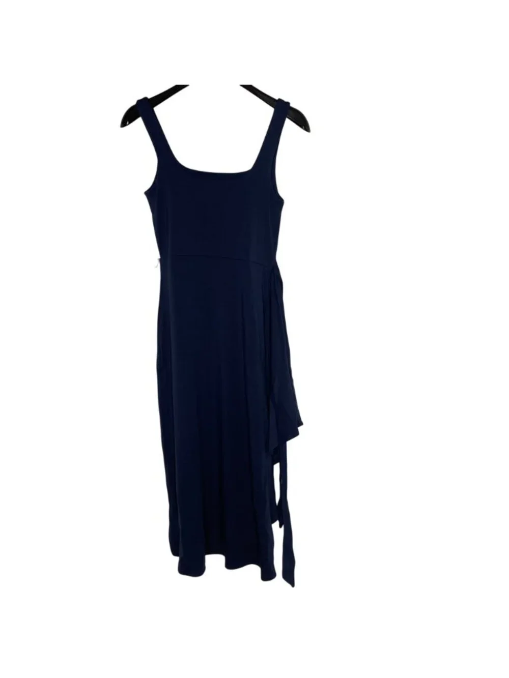 Quince Tencel Jersey Side Tie Midi Dress Navy Blue Sz SM Minimalist Comfort - Picture 5 of 9